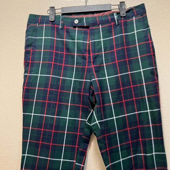 Paisley & Gray Slim Fit Pants Green Red Plaid Hi-Rise Holiday Size 32 Plus - Picture 4 of 7